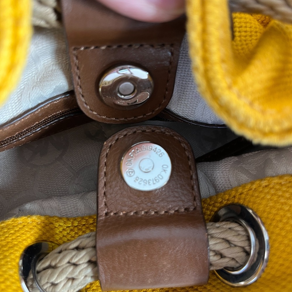 Michael Kors‎ Marina Mustard Yellow Large Canvas Tote Handbag Rope Handle Hobo - Picture 10 of 16